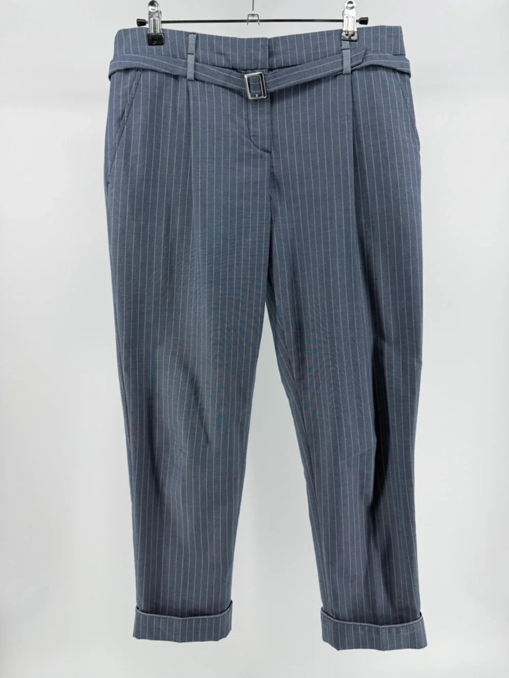 United Colors of Benetton Blue Pinstripe Cuffed Ankle Trouser Pants, Women's 6